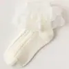 Calcetines de encaje para niñas primavera y otoño algodón puro danza infantil Blanco danza latina verano finos Princesa niñas pequeñas calcetines