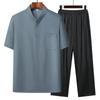 Traje Tang de estilo chino de verano para hombres de mediana edad y mayores, camiseta de manga corta, traje de dos piezas holgado y fino para abuelo