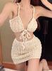 Maiô Biquíni Separado com Saia Pure Desire Alça Halter Push up Lindo Costas Abertas com Cadarço Conjunto Biquíni para Meninas
