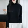 Suéter de punto de manga larga con cuello alto 100% algodón para el trabajo, elegante, verde, casual, versátil, prenda básica