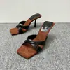 Chinelos de Salto Alto, Sapatos de Salto Alto Quadrados Abertos na Ponta da Moda, Novas Sandálias Cruzadas Estilo Verão, Sapatos de Salto Agulha Simples para Mulheres