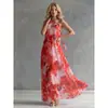 Nuevo vestido largo de gasa estilo europeo y americano, comercio exterior transfronterizo, cuello halter, estampado de tinta, estilo vacacional, elegante y vaporoso para mujer