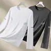Camiseta deportiva casual para hombre de manga larga con estampado, moderna para adolescentes, adecuada para todas las estaciones, cuello redondo, top básico de manga larga