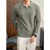 Suéter de Punto Americano Retro Old Money con Media Cremallera y Cuello para Hombre Otoño/Invierno Textura de Raya Vertical Jacquard Anti-Pilling Camisa POLO
