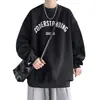 Moletom Gola Redonda Masculino Novo Outono Veludo Estampado com Letras Casual Top Estilo Hong Kong Versátil Solto Pulôver Jaqueta