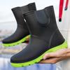 Botas de lluvia de tubo medio de moda transfronteriza para amantes, suela gruesa, impermeables, antideslizantes, resistentes al desgaste, con forro polar, cálidas y para acampar para mujeres.