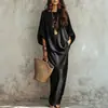 Colección de otoño transfronteriza europea y americana 2026: conjunto de dos piezas para mujer, top casual liso de estilo bohemio y falda larga