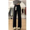 Calça Jeans Preta de Perna Larga com Forro de Fleece para Mulheres, Novo Estilo de Primavera, Adequada para Corpo Tipo Pera, Tamanho Grande, Emagrecedora, Calças Retas Soltas de Cintura Alta