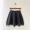 Saia de Lã Cinza com Aplicação de Renda na Bainha, Design de Outono e Inverno, Saia A-Line de Cintura Alta com Caimento Slim, Meia Saia