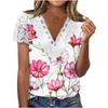 Camiseta de manga corta con cuello en V y encaje suelto para mujer, estilo independiente, de Amazon, verano 2023, estilo europeo y americano