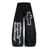 Pantalones de chándal anchos y curvos con estampado de cruz y letras desgastados, estilo americano de calle, para hombre y mujer, pantalones casuales fluidos para danza jazz, modernos