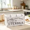 Caja de Almacenamiento de Madera Maciza para Utensilios de Cocina del Hogar, Caja de Almacenamiento Dividida, Estante de Almacenamiento para Artículos Varios de Escritorio, Caja de Almacenamiento Cuadrada