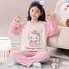 Pijama Infantil de Lã Coral Quente Espesso para Outono e Inverno para Crianças Médias e Grandes Meninas Crianças Bebês Roupas de Casa de Flanela
