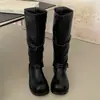 Botas Altas Negras Retro de Tacón Grueso para Mujer Otoño 2026 Nuevo Estilo Par que Aumenta la Altura con Faldas Botas Largas de Caballero