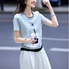 Top Bordado Simple con Corazón y Letra Estilo Auroa Verano 2026 Nuevo Versátil Casual Fresco Camiseta de Cuello Redondo