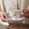 Taza de café y plato retro rosa francés, estilo ins, taza de cerámica, lindo corazón de niña, plato para refrigerio de té de la tarde