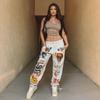 Ropa Europea y Americana Transfronteriza 2025 Nuevo Pantalón para Mujer Elementos de Calavera Moderno Estampado Terciopelo Cintura Alta Pantalones Casuales Largos
