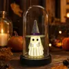 Cúpula de vidro decorativa temática de Halloween com luz noturna de fantasma, ornamento de terror brilhante, adereço de mesa, arranjo de atmosfera de cena