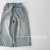 Pantalones vaqueros forrados de forro polar para niñas, pantalones de invierno estilo coreano, pierna recta holgada, vaqueros tipo "papá" de terciopelo de una sola pieza
