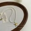 Colar de Pérolas em Aço Titânio Estilo Ins Pérola Artificial Estrela do Mar Concha Design de Nicho Corrente Simples Versátil para Clavícula