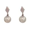 Pendientes de perla con forma de diamante de pedrería, moda coreana y japonesa, exquisitos, de lujo ligero, versátiles, de alta gama, delicados, pendientes adelgazantes para mujer