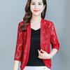 Primavera e verão 2023 Novo cardigan feminino de renda xale tamanho grande, casaco fino, roupa externa com proteção solar, camisa com ar-condicionado e mangas de sete pontas