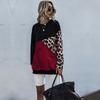 Estación Independiente de Amazon Transfronterizo Caliente Cuello Redondo Medio Largo Europeo y Americano ins Estampado de Leopardo Base Sudor Algodón de Mujer