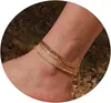 Tobillera de Cadena Hueso de Pescado Serpiente con Cuentas Finas y Clip de Papel con Corazón de Acero Inoxidable Lujo Ligero Nicho Joyería Simple para el Pie