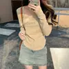 Camiseta térmica de manga larga para mujer, nuevo estilo otoño 2026, corte ajustado, top corto de cuello cuadrado, cálido y con forro polar