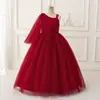Vestido de Festa de Aniversário Infantil Transfronteiriço Vestido de Noite Estilo Novo Europeu e Americano Ombro Inclinado Um Ombro Flor de Renda Tridimensional Vestido Princesa Fofo