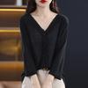 23 verão fino malha cardigan casaco curto camisa feminina ar condicionado top solto V-neck nona manga suéter de proteção solar desgaste exterior