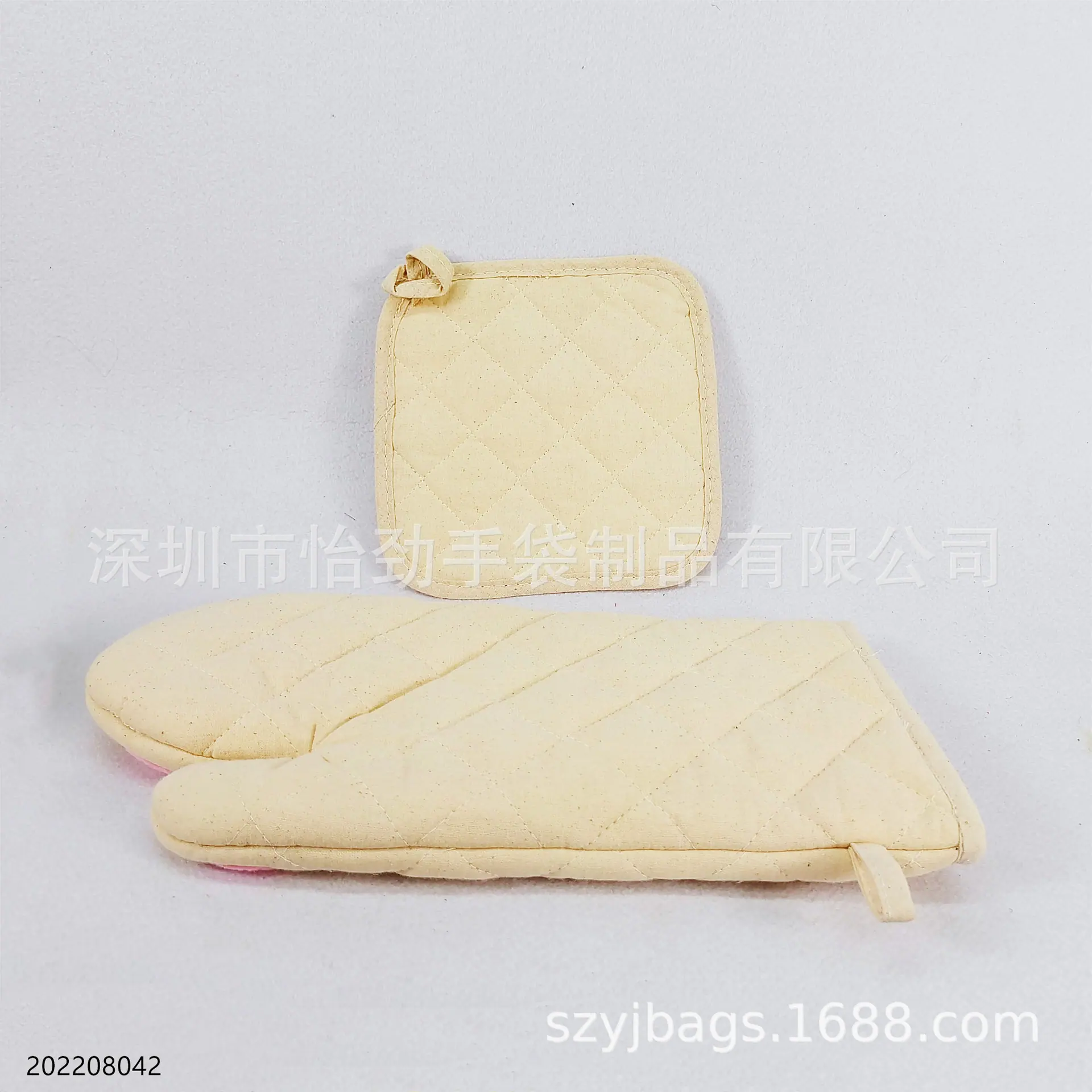 棉布厨房隔热2件套格热手套锅垫组合
