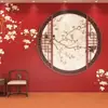 Novo Papel de Parede Vermelho Estilo Chinês Cidade Proibida para Sala de Estar e Quarto, Tecido de Parede com Fundo Floral e de Pássaros Estilo Antigo, Camarim, Papel de Parede Decorativo para Jogo de Roteiro