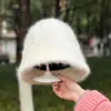 Sombrero para Mujer de Invierno Estilo Coreano ins Lindo Sombrero de Pescador de Piel de Conejo Versátil Resistente al Frío y Cálido Estilo Japonés Sombrero de Cubo Tendencia