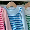 Chal de punto para niña con camiseta de manga larga, Top de retazos en colores caramelo para primavera y otoño, Elegante base de imitación de dos piezas para bebé