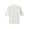 Estilo Deseo Puro Cuello en V Profundo Ajustado Manga Corta Primavera/Verano 2026 Nuevo Versátil Manga Media Ceñidor de Cintura Adelgazante Camiseta Top para Mujer