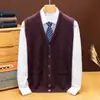 Cardigan de Tricô Masculino Aberto nas Costas Casual Solto Roupa para Idosos Sem Mangas Cardigan Suéter Masculino Outono