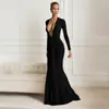 C25Ds273 Vestido Sexy de Manga Larga con Escote en V Profundo de Color Sólido Ajustado con Cinta en la Cadera para Mujer Otoño e Invierno Europeo y Americano
