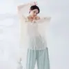 Camisa de baile de encaje con cordones falsa de dos piezas para mujer, nuevo conjunto clásico de estilo chino para práctica de danza, elegante top de gasa para danza moderna