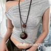 Collar vintage de metal con lazo desgastado, estilo nacional, bohemio, sencillo y versátil, con anillo largo colgante 2025