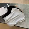 Camiseta Corta Redonda Ajustada para Mujer Estilo Dulce Femenino con Parches y Dobladillo de Encaje 26 Nuevo Verano L0523J