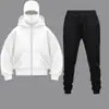 Roupas de outono e inverno, chapéu, zíper, moletom DIY, conjunto liso dupla face, calças transfronteiriças para homens e mulheres, moletom com zíper, novo chapéu para casais