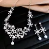Pendientes y Collares de Flor de Perla Incrustados de Diamantes Transfronterizos Europeos y Americanos, Pendientes de Lujo Ligero y de Gama Alta, Conjunto de Joyería Elegante para Mujeres