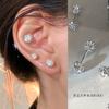 Aretes de Plata 925 con Aguja de Perla y Zirconia para Mujer Aretes de Nicho de Alta Gama Temperamento Estilo Frío Aretes Venta al por Mayor