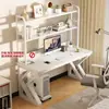 Mesa de computador para casa com painel perfurado, mesa gamer, design simples, adequada para quartos, mesa de estudo para estudantes e mesa de escrita integrada com estante
