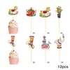 12 Peças Toppers de Bolo Tema Circo Animal Palhaço Decoração de Bolo Inserções Decoração de Aniversário Suprimentos para Festa