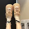 Touca de Tecido Fofa de Coelho de Desenho Animado Forrada com Pelúcia, Chinelos de Algodão, Roupa Externa Feminina Outono Inverno 2026 Novo Estilo, Sola Grossa, Sapatos Peludos para Pessoas Preguiçosas