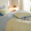Estilo Instagram Duas Cores Minimalista Toque de Luxo Todo Algodão Algodão Lavado Conjunto de Quatro Peças Lençol de Elástico 100% Algodão Lençol de Cama Capa de Edredom Roupa de Cama para Todas as Estações