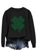 Moda europeia e americana trevo estampado casual gola redonda suéter feminino eBay estação independente nova camiseta manga longa roupa de baixo