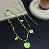 Súper Lindo~ Collar de Manzana Verde Lindo e Infantil para Mujer, Dulce Diseño Girly, Elegante Conjunto de Pulsera, Anillo y Collar